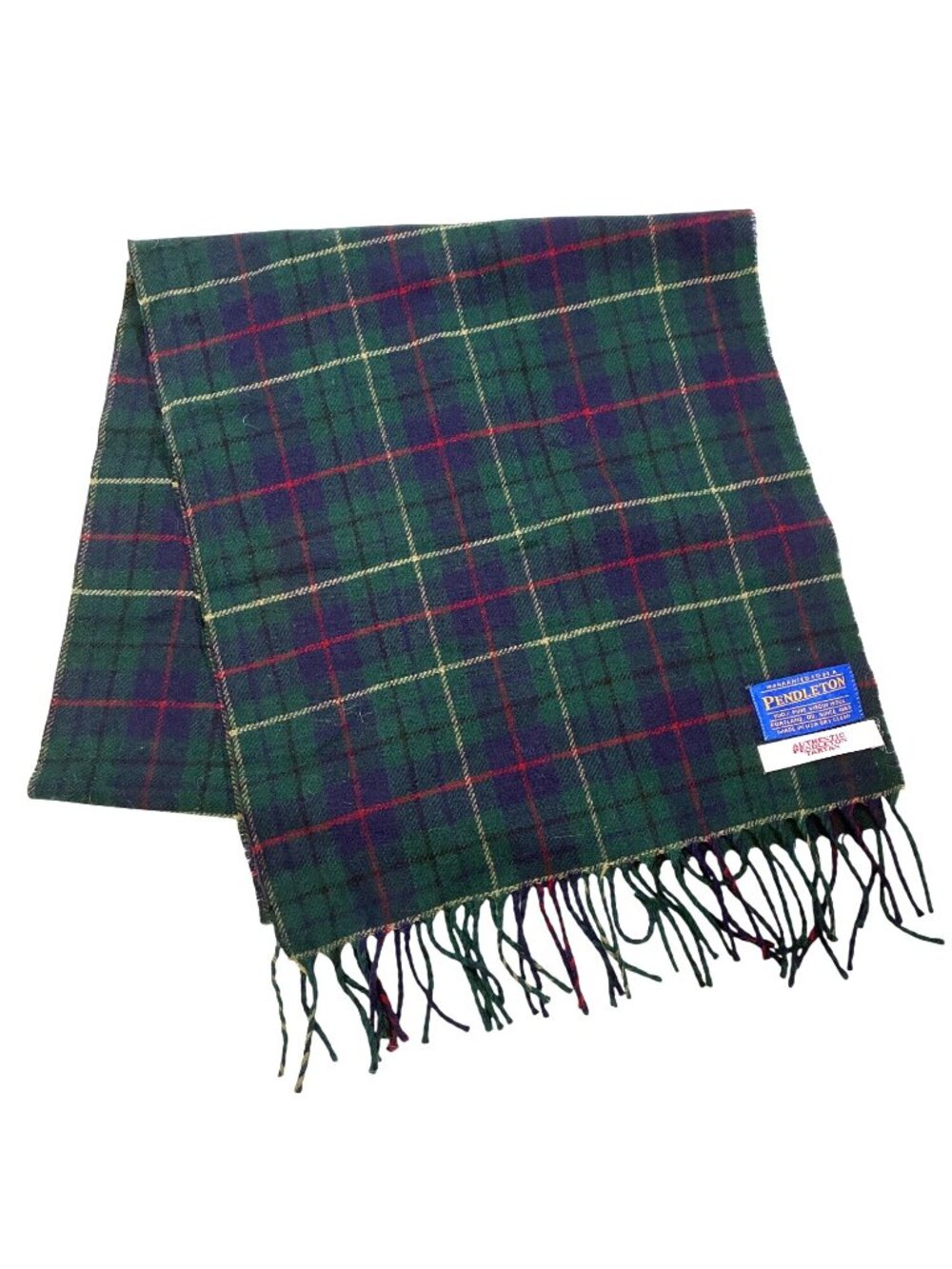 Pendleton Authentic Tartan 100% Virgin Wool Scarf With Fringe Green, blue & Red